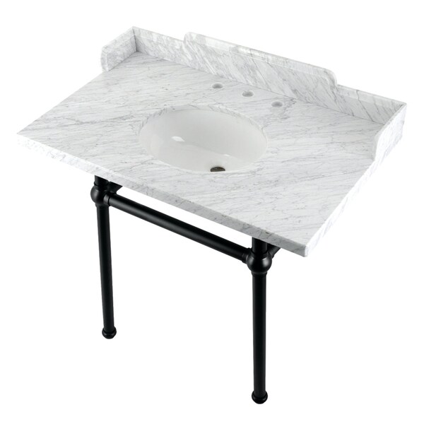 Kingston Brass 36 Carrara Marble Console Sink with Brass Legs, Marble WhiteMatte Black LMS3630MB0 - main